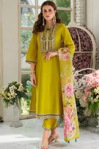 Women Ethnic Motifs Embroidered A-Line Kurta with Trousers & Dupatta
