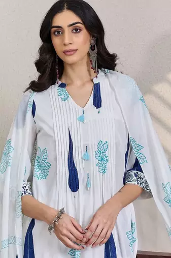Women Ethnic Motifs Printed Regular Pure Cotton Kurta with Trousers & With Dupatta