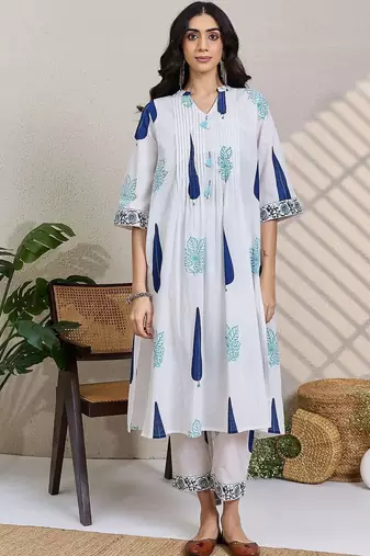 Women Ethnic Motifs Printed Regular Pure Cotton Kurta with Trousers & With Dupatta
