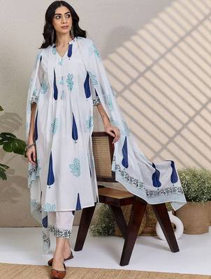 Women Ethnic Motifs Printed Regular Pure Cotton Kurta with Trousers & With Dupatta 3