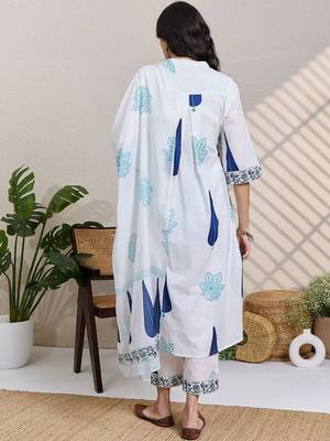 Women Ethnic Motifs Printed Regular Pure Cotton Kurta with Trousers & With Dupatta 4