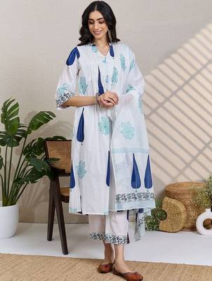 Women Ethnic Motifs Printed Regular Pure Cotton Kurta with Trousers & With Dupatta 6