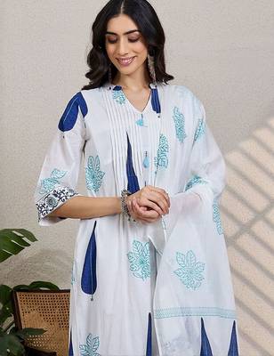Women Ethnic Motifs Printed Regular Pure Cotton Kurta with Trousers & With Dupatta 7