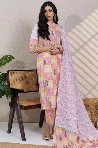 Women Ethnic Motifs Printed Regular Pure Cotton Kurta with Trousers & Dupatta
