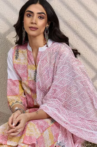 Women Ethnic Motifs Printed Regular Pure Cotton Kurta with Trousers & Dupatta