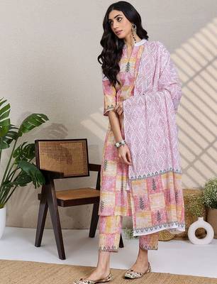 Women Ethnic Motifs Printed Regular Pure Cotton Kurta with Trousers & Dupatta 4