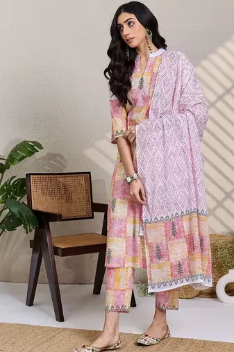 Women Ethnic Motifs Printed Regular Pure Cotton Kurta with Trousers & Dupatta