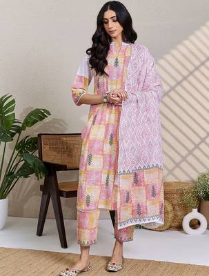 Women Ethnic Motifs Printed Regular Pure Cotton Kurta with Trousers & Dupatta 6