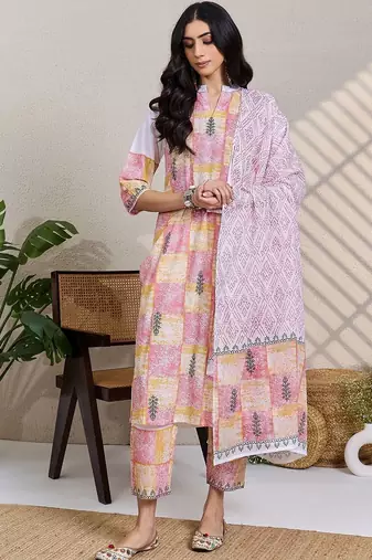 Women Ethnic Motifs Printed Regular Pure Cotton Kurta with Trousers & Dupatta