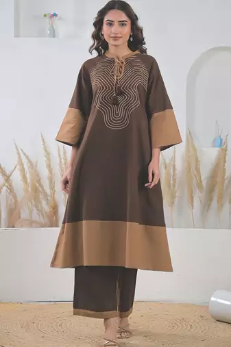 Embroidered A-Line Pure Cotton Kurta With Palazzos