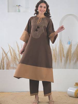 Embroidered A-Line Pure Cotton Kurta With Palazzos 5