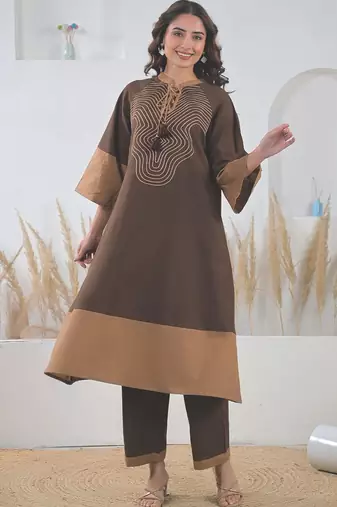Embroidered A-Line Pure Cotton Kurta With Palazzos