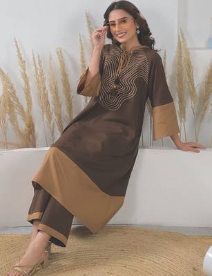 Embroidered A-Line Pure Cotton Kurta With Palazzos 7