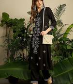 Women Embroidered Regular Black Thread Work Kurta with Trousers
