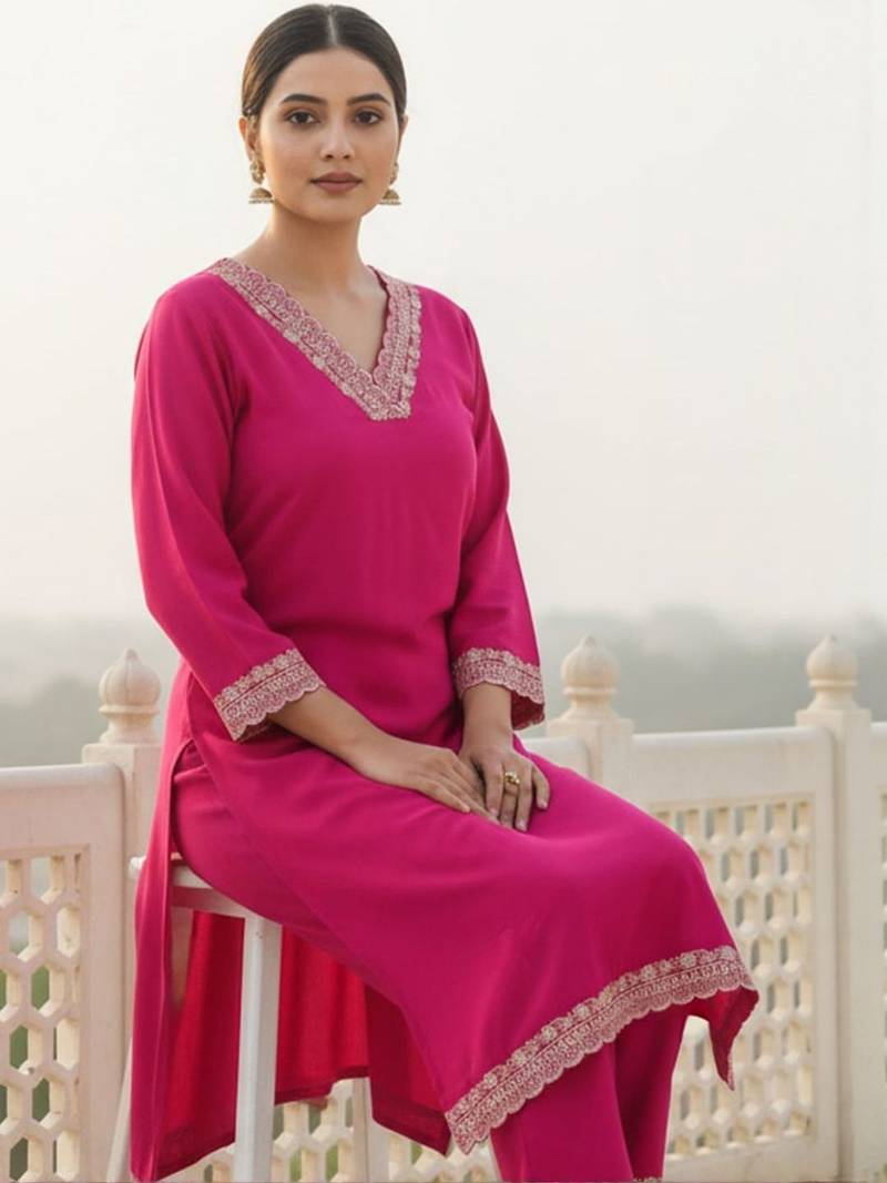 Women Ethnic Motifs Embroidered Regular Thread Work Kurta with Trousers