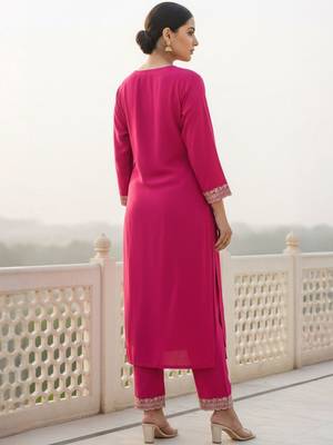 Women Ethnic Motifs Embroidered Regular Thread Work Kurta with Trousers 4