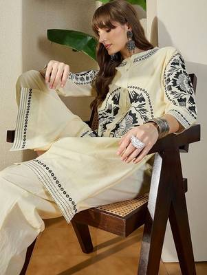 Women Ethnic Motifs Embroidered Straight Kurta Palazzos Set 6