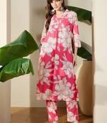 Women Pink Printed A-Line Kurta Trousers Set