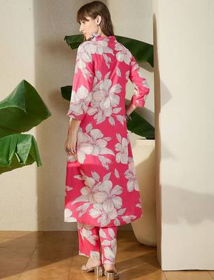 Women Pink Printed A-Line Kurta Trousers Set 4
