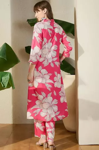 Women Pink Printed A-Line Kurta Trousers Set