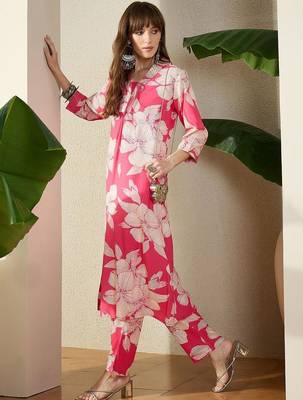 Women Pink Printed A-Line Kurta Trousers Set 5