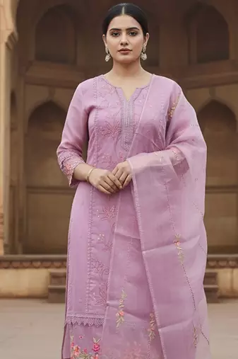 Women Floral Embroidered Regular Thread Work Kurta with Trousers & With Dupatta