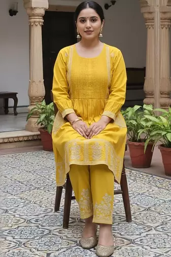 Women Ethnic Motifs Embroidered Pure Cotton Kurta with Trousers