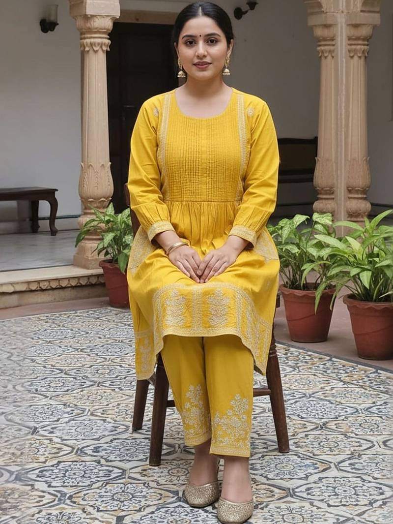 Women Ethnic Motifs Embroidered Pure Cotton Kurta with Trousers