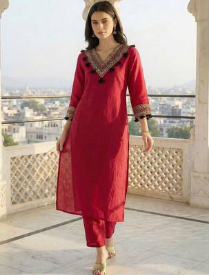 Women Yoke Design Regular Kurta with Trousers 6