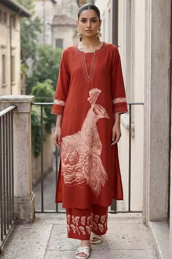 Printed A-Line Kurta With Palazzo & Dupatta Kurta Set
