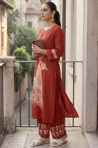 Printed A-Line Kurta With Palazzo & Dupatta Kurta Set