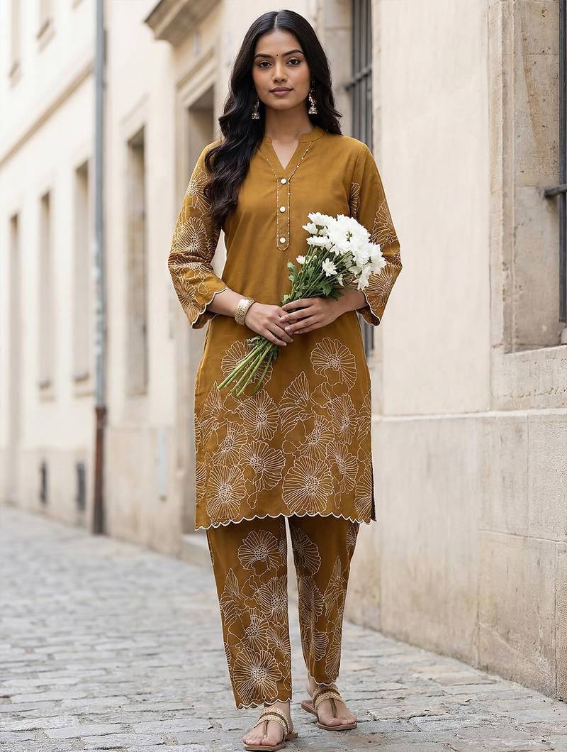 Women Floral Printed Regular Pure Cotton Kurta with Trousers