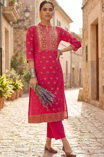 Printed Regular Pure Cotton Kurta With Trousers