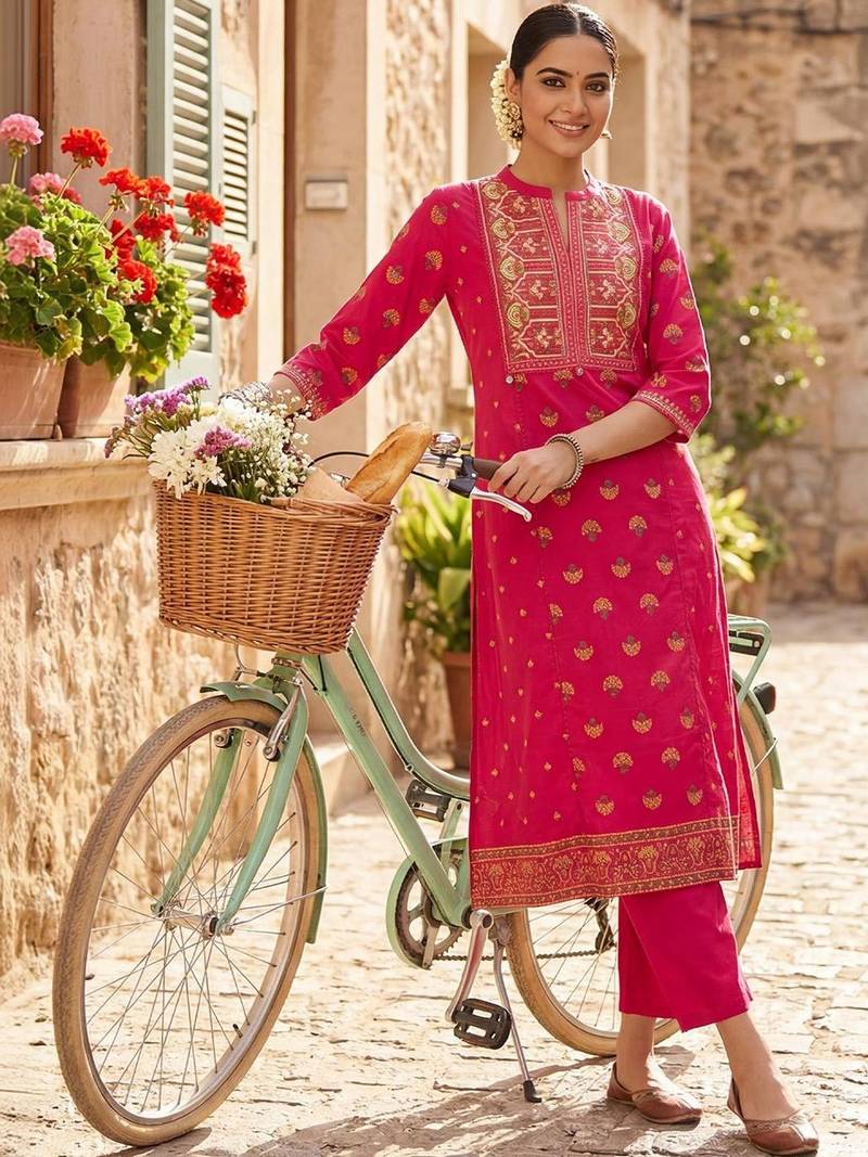Printed Regular Pure Cotton Kurta With Trousers
