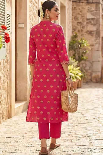 Printed Regular Pure Cotton Kurta With Trousers
