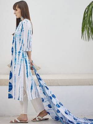 Tie And Dye Screen Technique Pure Cotton Kurta With Trousers & Dupatta 3