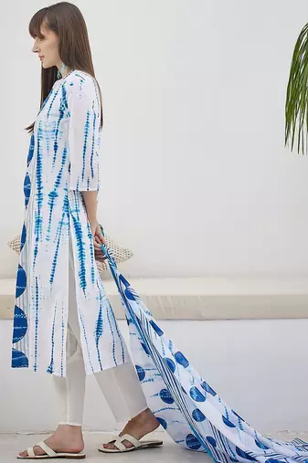 Tie And Dye Screen Technique Pure Cotton Kurta With Trousers & Dupatta
