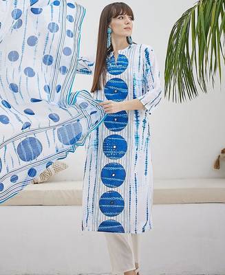 Tie And Dye Screen Technique Pure Cotton Kurta With Trousers & Dupatta 4
