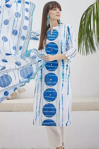 Tie And Dye Screen Technique Pure Cotton Kurta With Trousers & Dupatta