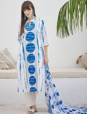 Tie And Dye Screen Technique Pure Cotton Kurta With Trousers & Dupatta 6