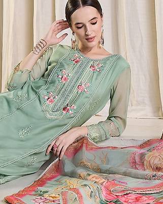 Women Floral Embroidered Kurta with Trousers & Dupatta 1