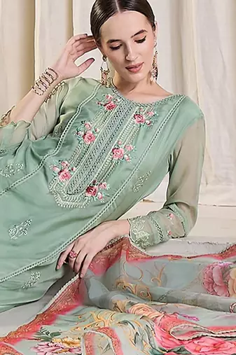 Women Floral Embroidered Kurta with Trousers & Dupatta