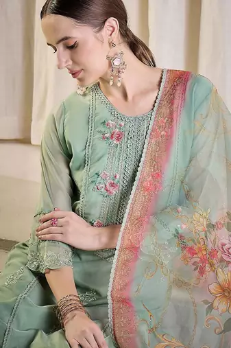 Women Floral Embroidered Kurta with Trousers & Dupatta
