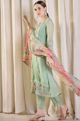 Women Floral Embroidered Kurta with Trousers & Dupatta