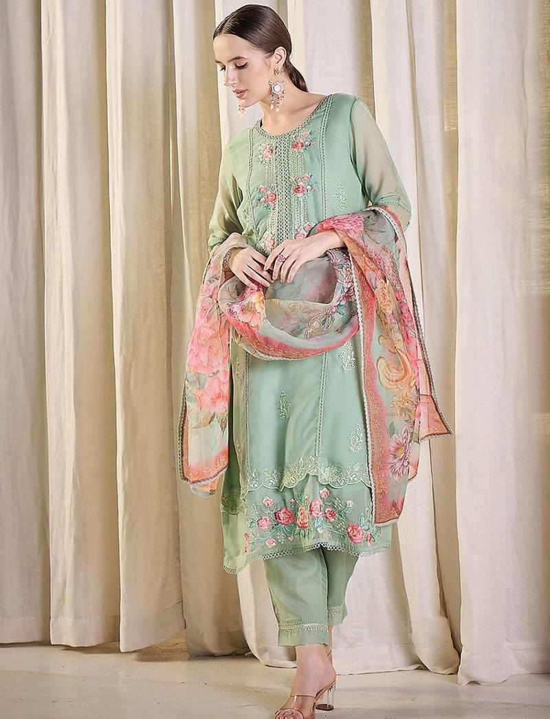 Women Floral Embroidered Kurta with Trousers & Dupatta