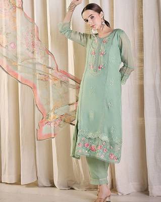 Women Floral Embroidered Kurta with Trousers & Dupatta 6