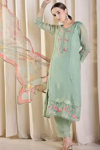 Women Floral Embroidered Kurta with Trousers & Dupatta