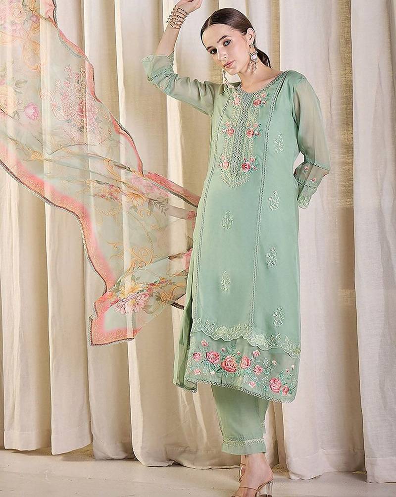 Women Floral Embroidered Kurta with Trousers & Dupatta
