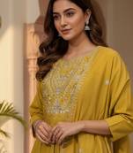 Women Ethnic Motifs Embroidered Panelled Thread Work Kurta with Trousers & With Dupatta