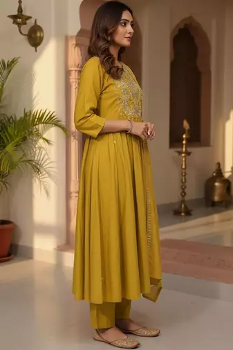 Women Ethnic Motifs Embroidered Panelled Thread Work Kurta with Trousers & With Dupatta